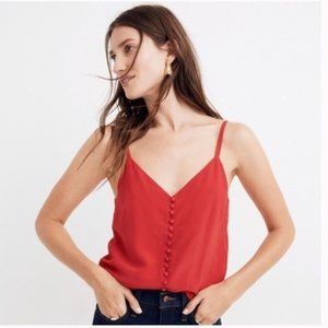 Madewell Silk Button-Down Cami Top in Red